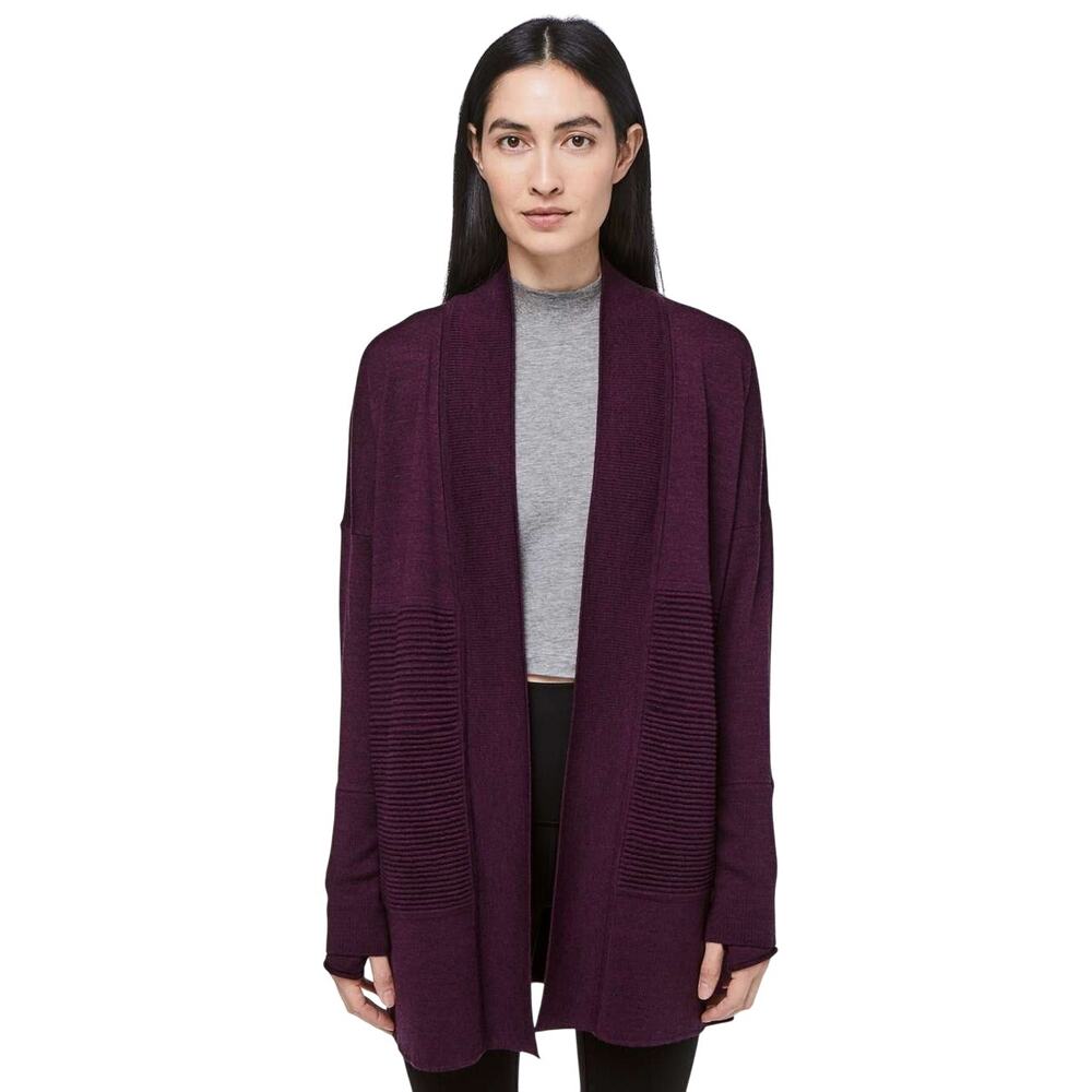 Lululemon Sit In Lotus Wrap II Heathered Plum Cardigan Merino Wool Sweater A32